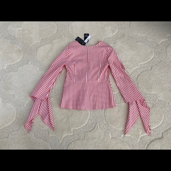 NWT J.Crew red white striped poplin tie-sleeve top - Picture 5 of 7